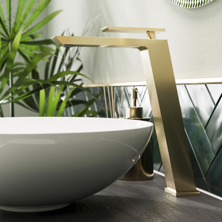 Crosswater Limit Brushed Brass Basin Tall Monobloc - Image 1